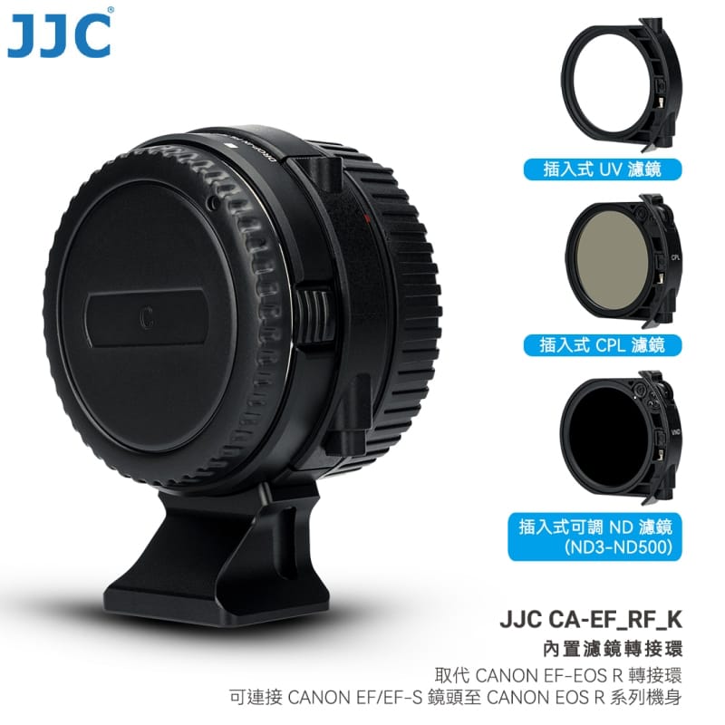 JJC EF/EF-S鏡頭轉RF機身轉接環 插入式濾鏡 電子控制 自動對焦 光圈控制 支援防抖 阿卡快拆底座 台灣現貨